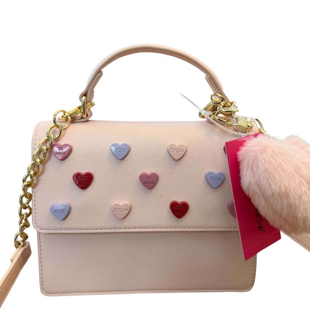BETSEY JOHNSON Pink Candy Heart Top Handle with Gold Chain and Heart Charm-NWT